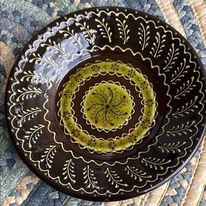 Hand-Painted Brown and Olive Decorative Ceramic Bowl